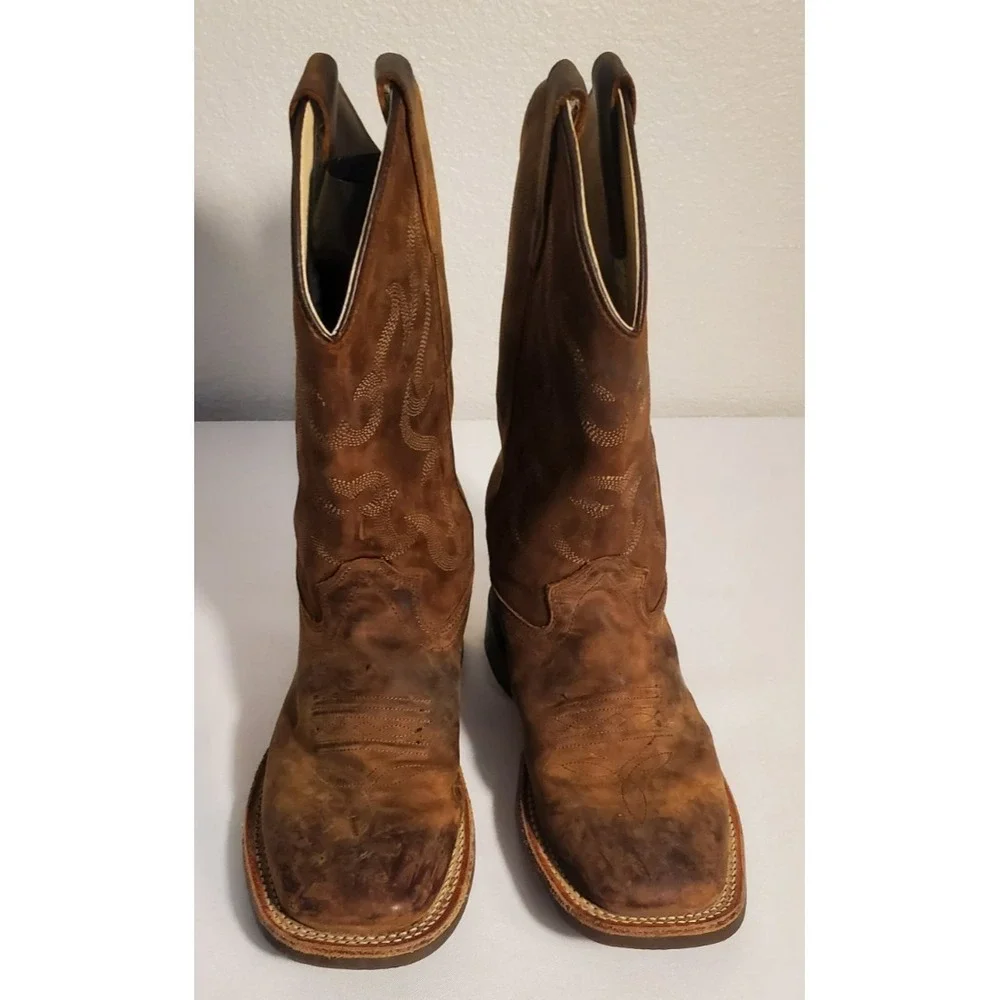 Cody James BBSC1904 Brown Leather Square Toe Cowboy Western‎ Boots Youth Size 4D